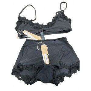 SKIMS Black Lace Trim Bra Set